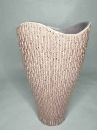 Vintage Redwing Pottery Pink Speckled Textured Vase Mcm Winged Stamped Us Mh1450