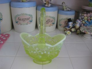 Vintage Fenton Yellow Opalescent Lily Of The Valley Glass Basket