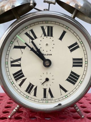 Vintage Bulova Two Bell Wind Brass Alarm Clock (Germany) 2