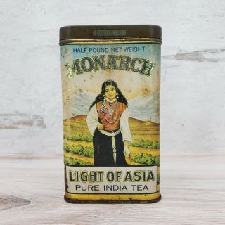 Vintage Monarch Tea Light Of Asia Half Pound Hinged Tin Advertising