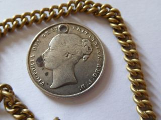 Vintage Pocket Watch Chain and a Queen Victoria Silver Shilling Coin Fob 2