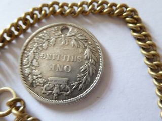 Vintage Pocket Watch Chain and a Queen Victoria Silver Shilling Coin Fob 3