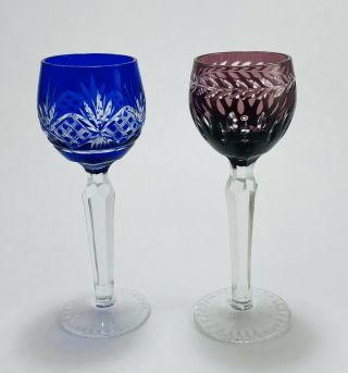 Stunning Ajka Bohemian Cut To Clear Crystal 6 " Cordial Glass,  Set Of 2