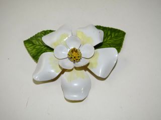 Vintage Large Enamel White Green Flower Brooch Pendant