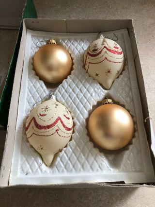 Vintage Set Of 2 Commodore Teardrops Christmas Ornaments Plus 2 Glass Balls