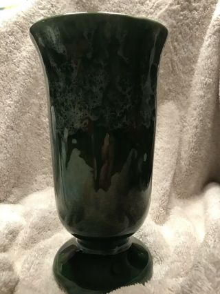 Vintage American Bisque Pottery Vase Art Deco Green Drip Wedge Foot 8 " Unique