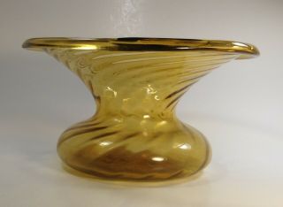 Ladies Vintage Art Glass Spittoon Cuspidor - Amber Glass With Swirl Pattern