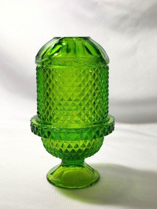 Vintage Viking Glass Green Diamond Point 7 " Fairy Lamp Glimmer Light