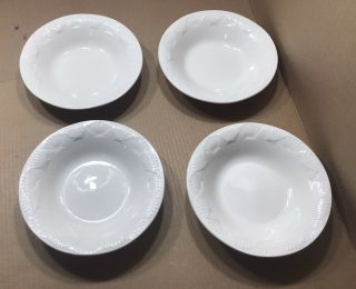 Set Of 4 Gibson China Embossed Raised Indented Shells White Soup / Fruit Bowls