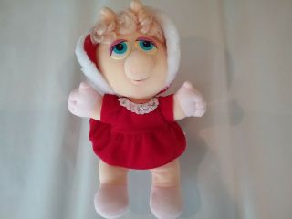 Vintage 1987 Jim Hensons Muppets Baby Miss Piggy Red Christmas Dress Plush