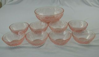 Jeannette Glass Pink Poinsettia Berry Bowl Set Of 9