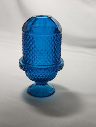 Vintage Viking Glass Bluenique Diamond Point 7 " Fairy Lamp Glimmer Light