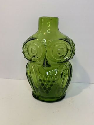 Vintage Viking Glass Avocado Green Owl Bottle