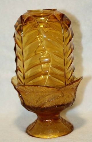Viking Art Glass Epic Leaf Glimmer Fairy Lamp Amber Satin Frost Bottom 7 " Tall