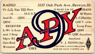 Vintage Chicago Illinois Postcard Qsl Amateur Ham Radio Card " F.  J.  Hinds "