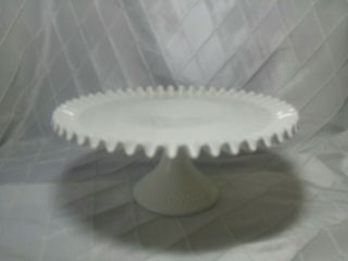 Vintage Fenton Milk Glass Ruffled Footed Pedestal Cake Plate Stand