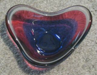 Orrefors Vintage Heart Shape Bowl,  Clear With Red And Blue,  Signed,  Decor Piece