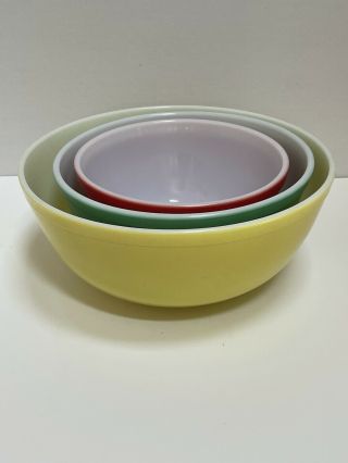 Vintage Pyrex Nesting Mixing Bowls - Primary Colors - Set Of 3