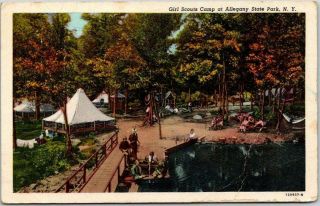 Vintage 1949 Allegheny State Park York Postcard Girl Scouts Camp Linen