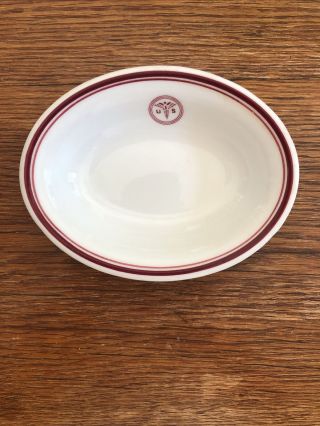 Vintage Us Army Medical Logo Small Oval Bowl Sterling China Red Stripe