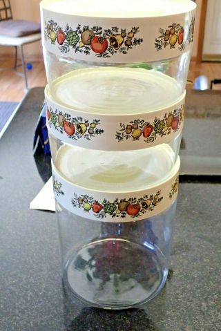 Vintage Pyrex Spice Of Life Stacking See N Store Containers Canisters Set Of 3