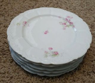 Set Of 5 Antique Weimar Porcelain German Lunch Plates Pink Roses 8.  5 "