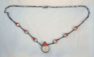 Pretty vintage Sterling Silver necklace with MOP & Coral pendants 3