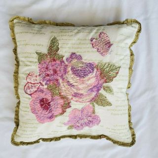 Vintage April Cornell Pink Roses Sage Green Floral Butterfly16x16 Cushion