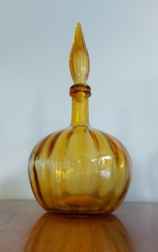 Vintage Empoli Genie Bottle In Amber,  1960s Mid Century Retro.