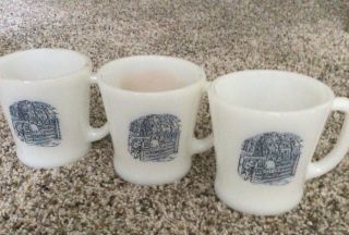 Vintage Currier And Ives White Milk Glass D Handle Coffee Mugs/cups 3 Total
