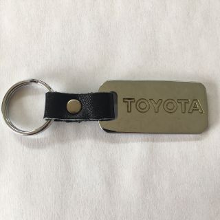 Vintage Toyota Spell Out Logo Chrome Black Leather Keychain Key Fob Key Ring
