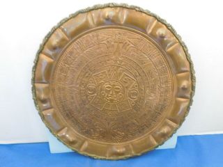 Large Brass Tin Wall Decor Plate Oriental Or Aztec Design