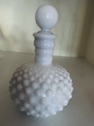 Vintage Fenton Milk Glass Hobnail Perfume Bottle W/stopper,  6”