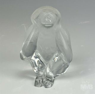 Daum France Frosted Clear Crystal Monkey Hear No Evil Art Glass Figurine Pwd