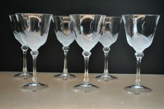 (6) Vintage J.  G.  Durand Florence Pattern Water Goblet / Wine Blown Glasses