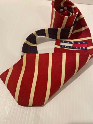Vintage Tommy Hilfiger Red White Blue Stripe Silk Tie Usa Patriotic