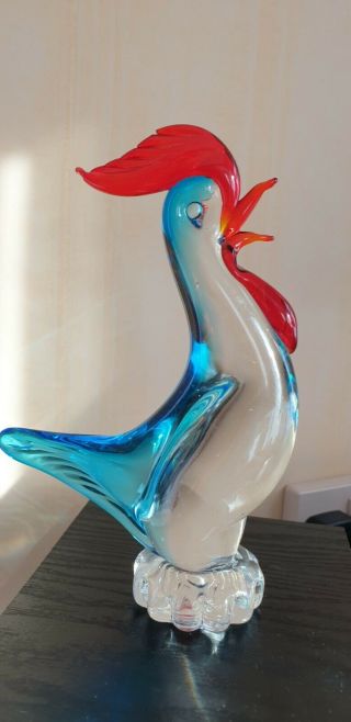 Vintage Murano Glass Blue Sommerso Cockerel Rooster Stunning Hen Chicken Rooster