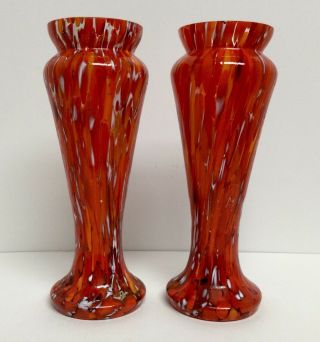 2 Made In Czechoslovakia Spatter Glass Vases
