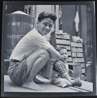 1955 Vintage Photographic Negative Hong Kong Day Market Street Scene China B