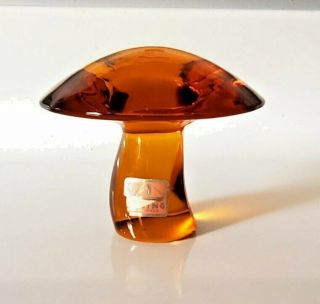 Vintage Mid Century Modern Viking Glass Amber Mushroom 3 " Tall