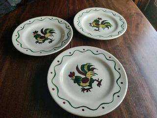 Set Of 3 Vintage Metlox Poppytrail Green Rooster Dessert / Bread Plates 6 3/8 "