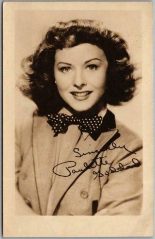 Vintage Paulette Goddard Actress Rppc Photo Postcard W/ 1945 L.  A.  Ca Cancel