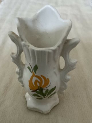 Small Vintage Cash Family Hand Painted Made In Tennessee Double Handle Vase 4 "