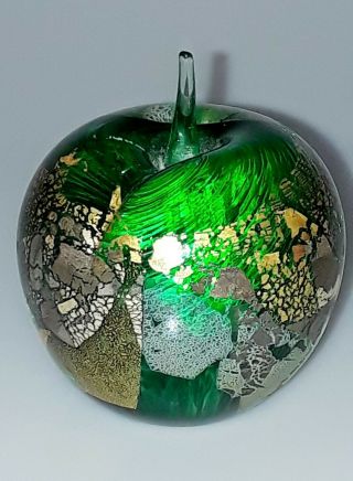 6 - 28.  Rare Isle Of Wight Green Azurene Glass Apple Paperweight 2 "