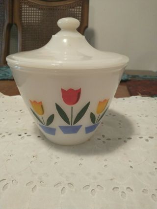 Vintage Fire King Oven Ware Tulip Grease Jar