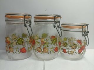Vtg Arc Corning Corelle Spice Of Life Glass Vegetable Garden Canister Set Jars