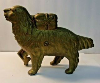 Vintage Cast Iron ST BERNARD DOG BANK with Rescue Pack gold color 3