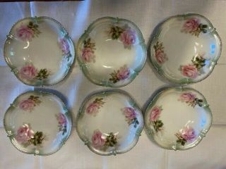 Rs Germany Fruit Berry Bowls Floral Pink Roses Set Of 6 Vintage 5.  5 " - See Desc