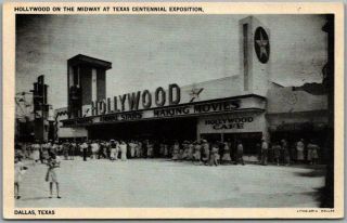 Vintage 1936 Texas Centennial Expo Postcard " Hollywood " Exhibit Building View