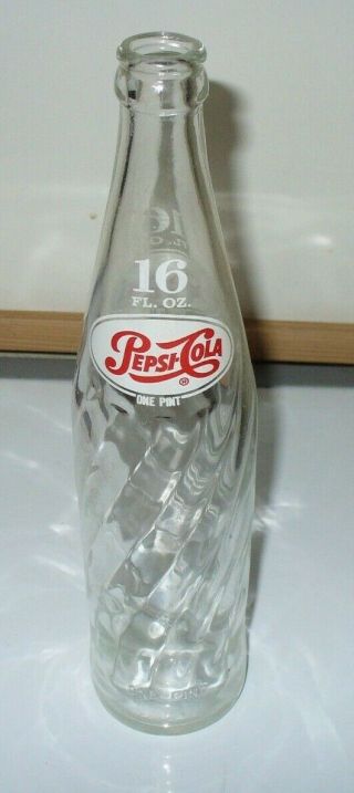 Vintage Pepsi Cola Glass Bottle One Pint Swirl 16 Oz Soda Pop Collectible 1969